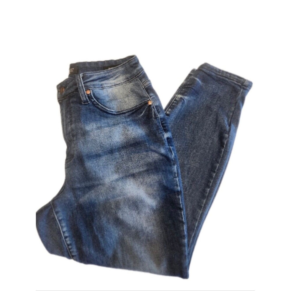 Judy Blue JB88525 DK-CO Mid Rise Skinny Fit, Dark Blue W/ Distressing, 14W